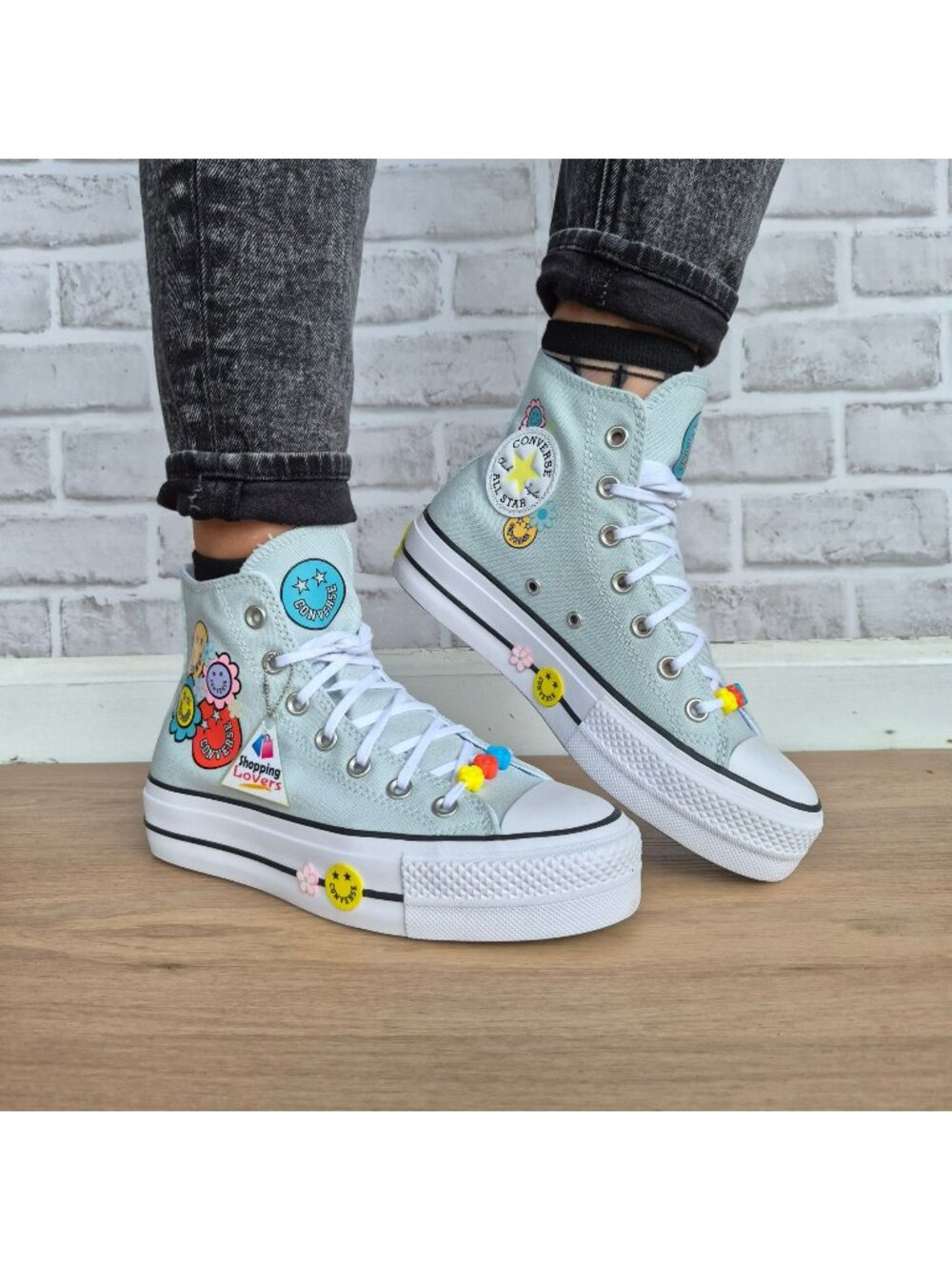 Converse Chuck Taylor Lift Platform Smiles 7.5 Womens shoes Sneaker Blue A16296C